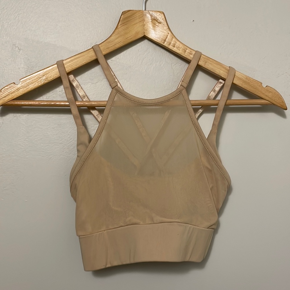 Nude halter mesh sports bra